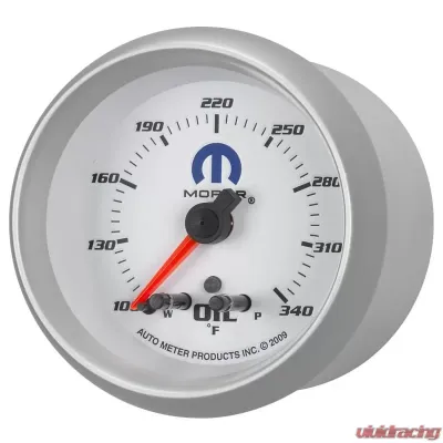 AutoMeter GAUGE; OIL TEMP; 2 5/8in.; 340deg.F; STEPPER MOTOR W/PEAK/WARN; WHITE; MOPAR - 880251