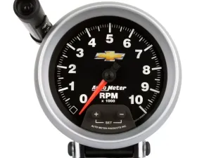 AutoMeter GAUGE; TACHOMETER; 3 3/4in.; 10K RPM; PEDESTAL W/EXT. QUICK-LITE; CHEVY GOLD BOW