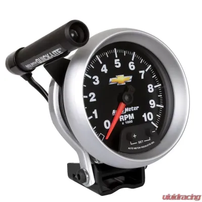 AutoMeter GAUGE; TACHOMETER; 3 3/4in.; 10K RPM; PEDESTAL W/EXT. QUICK-LITE; CHEVY GOLD BOW - 880662