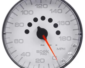 AutoMeter GAUGE; SPEEDOMETER; 5in.; 180 MPH; ELEC. PROGRAMMABLE; WHITE/BLACK; SPEK-PRO
