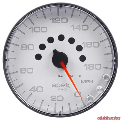 AutoMeter GAUGE; SPEEDOMETER; 5in.; 180 MPH; ELEC. PROGRAMMABLE; WHITE/BLACK; SPEK-PRO - P230128