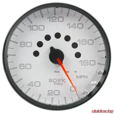 AutoMeter GAUGE; SPEEDOMETER; 5in.; 180 MPH; ELEC. PROGRAMMABLE; WHITE/BLACK; SPEK-PRO - P23012