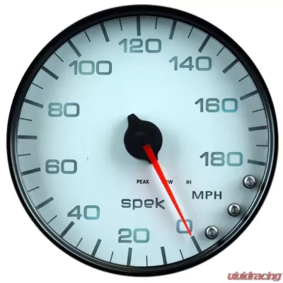 AutoMeter GAUGE; SPEEDOMETER; 5in.; 180 MPH; ELEC. PROGRAMMABLE; WHITE/BLACK; SPEK-PRO - P23012