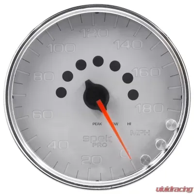 AutoMeter GAUGE; SPEEDOMETER; 5in.; 180 MPH; ELEC. PROGRAMMABLE; SILVER/CHROME; SPEK-PRO - P23021