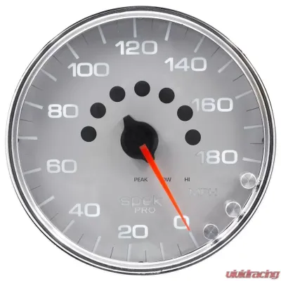 AutoMeter GAUGE; SPEEDOMETER; 5in.; 180 MPH; ELEC. PROGRAMMABLE; SILVER/CHROME; SPEK-PRO - P23021