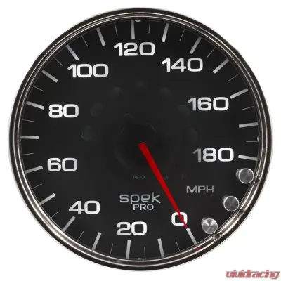 AutoMeter GAUGE; SPEEDOMETER; 5in.; 180 MPH; ELEC. PROGRAMMABLE; BLACK/CHROME; SPEK-PRO - P23031