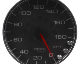 AutoMeter GAUGE; SPEEDOMETER; 5in.; 180 MPH; ELEC. PROGRAMMABLE; BLACK/BLACK; SPEK-PRO