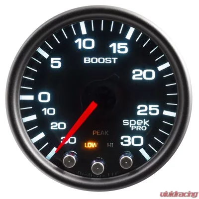 AutoMeter GAUGE; VAC/BOOST; 2 1/16in.; 30INHG-30PSI; STEPPER MTR W/PK/WRN; BK/SMK/BK; SPEK - P30252