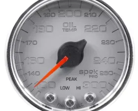 AutoMeter GAUGE; OIL TEMP; 2 1/16in.; 300deg.F; STEPPER MOTOR W/PK/WRN; SLVR/CHRM; SPEK-PR