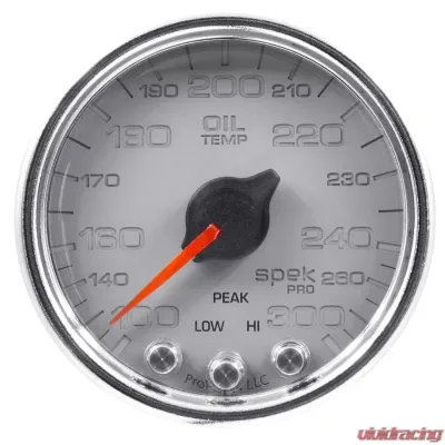 AutoMeter GAUGE; OIL TEMP; 2 1/16in.; 300deg.F; STEPPER MOTOR W/PK/WRN; SLVR/CHRM; SPEK-PR - P32221