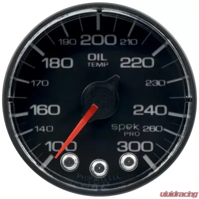 AutoMeter GAUGE; OIL TEMP; 2 1/16in.; 300deg.F; STEPPER MOTOR W/PEAK/WARN; BLK/BLK; SPEK-P - P322328