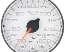 AutoMeter GAUGE; TRANS TEMP; 2 1/16in.; 300deg.F; STEPPER MOTOR W/PK/WRN; WHT/BLK; SPEK-PR