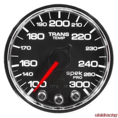AutoMeter GAUGE; TRANS TEMP; 2 1/16in.; 300deg.F; STEPPER MOTOR W/PK/WRN; BLK/CHRM; SPEK-P - P34231