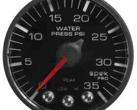 AutoMeter GAUGE; WATER PRESS; 2 1/16in.; 35PSI; STEPPER MOTOR W/PK/WRN; BLK/BLK; SPEK-PRO