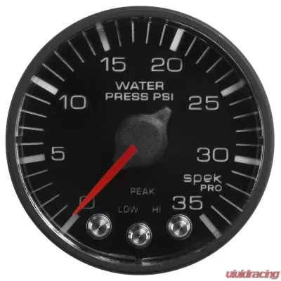 AutoMeter GAUGE; WATER PRESS; 2 1/16in.; 35PSI; STEPPER MOTOR W/PK/WRN; BLK/BLK; SPEK-PRO - P343328