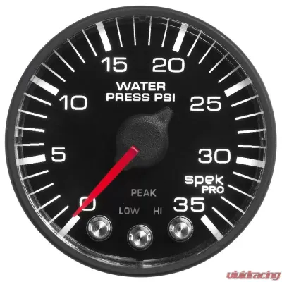 AutoMeter GAUGE; WATER PRESS; 2 1/16in.; 35PSI; STEPPER MOTOR W/PK/WRN; BLK/BLK; SPEK-PRO - P343328
