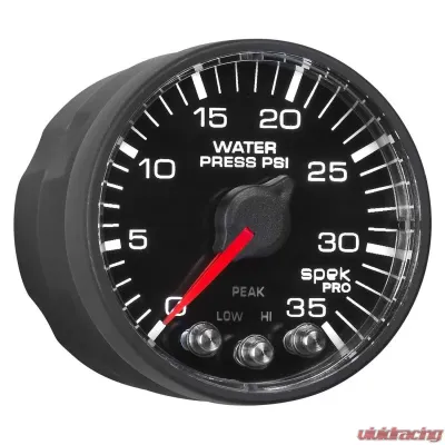 AutoMeter GAUGE; WATER PRESS; 2 1/16in.; 35PSI; STEPPER MOTOR W/PK/WRN; BLK/BLK; SPEK-PRO - P343328