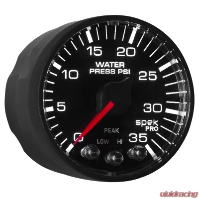 AutoMeter GAUGE; WATER PRESS; 2 1/16in.; 35PSI; STEPPER MOTOR W/PK/WRN; BLK/BLK; SPEK-PRO - P343328