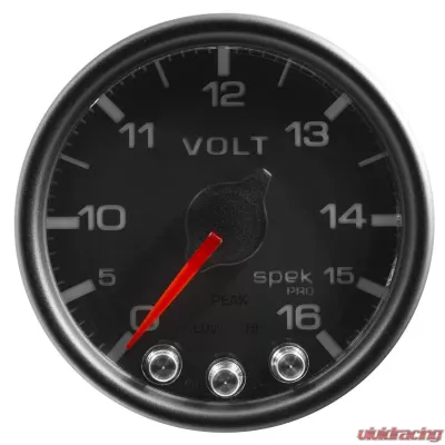 AutoMeter GAUGE; VOLTMETER; 2 1/16in.; 16V; STEPPER MOTOR W/PEAK/WARN; BLK/BLK; SPEK-PRO - P34432
