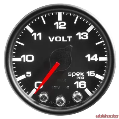 AutoMeter GAUGE; VOLTMETER; 2 1/16in.; 16V; STEPPER MOTOR W/PEAK/WARN; BLK/BLK; SPEK-PRO - P34432