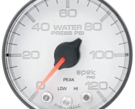 AutoMeter GAUGE; WATER PRESS; 2 1/16in.; 120PSI; STEPPER MOTOR W/PEAK/WARN; WHT/BLK; SPEK