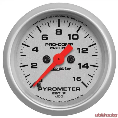 AutoMeter GAUGE; PYROMETER; 2 1/16in.; 0-1;600deg.F; MARINE SILVER - 200842-33