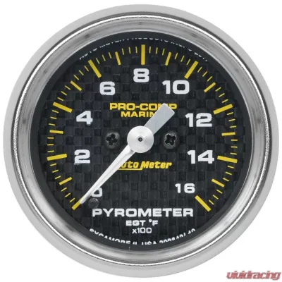 AutoMeter GAUGE; PYROMETER; 2 1/16in.; 0-1;600deg.F; MARINE CARBON FIBER - 200842-40