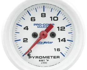 AutoMeter GAUGE; PYROMETER; 2 1/16in.; 0-1;600deg.F; MARINE WHITE