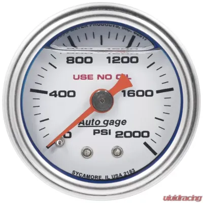 AutoMeter GAUGE; PRESS; 1.5in. DIRECT MNT; 2;000PSI; LIQUID FILLED MECH; WHT; 1/8in. NPTF - 2183