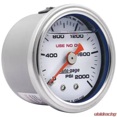 AutoMeter GAUGE; PRESS; 1.5in. DIRECT MNT; 2;000PSI; LIQUID FILLED MECH; WHT; 1/8in. NPTF - 2183