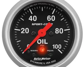 AutoMeter GAUGE; OIL PRESS; 2 1/16in.; 100PSI; DIGITAL STEPPER MOTOR W/PK/WRN; SPORT-COMP