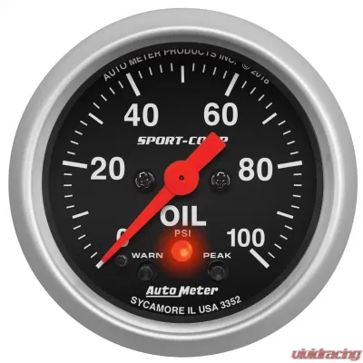 AutoMeter GAUGE; OIL PRESS; 2 1/16in.; 100PSI; DIGITAL STEPPER MOTOR W/PK/WRN; SPORT-COMP - 3352