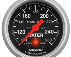 AutoMeter GAUGE; WATER TEMP; 2 1/16in.; 260deg.F; DIGITAL STEPPER MOTOR W/PK/WRN; SPORT-CO