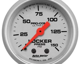 AutoMeter GAUGE; AIR LOCKER PRESS; 2 1/16in.; 150PSI; MECHANICAL; ULTRA-LITE