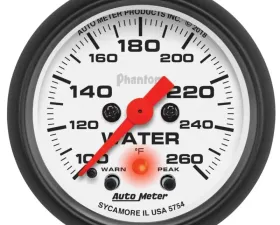 AutoMeter GAUGE; WATER TEMP; 2 1/16in.; 260deg.F; DIGITAL STEPPER MOTOR W/PK/WRN; PHANTOM