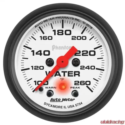 AutoMeter GAUGE; WATER TEMP; 2 1/16in.; 260deg.F; DIGITAL STEPPER MOTOR W/PK/WRN; PHANTOM - 5754