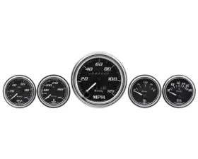 AutoMeter Gauge Set; 3-3/8in. Mech Speedo; 2in. OILP/WTEMP/FUEL/VOLT; Blk; Chrm; 7000 Seri