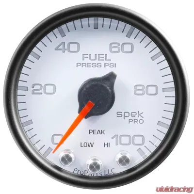 AutoMeter GAUGE; FUEL PRESS; 2 1/16in.; 100PSI; STEPPER MOTOR W/PEAK/WARN; WHT/BLK; SPEK - P31412