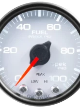AutoMeter GAUGE; FUEL PRESS; 2 1/16in.; 100PSI; STEPPER MOTOR W/PEAK/WARN; WHT/BLK; SPEK                                     - P31412 - Image 2