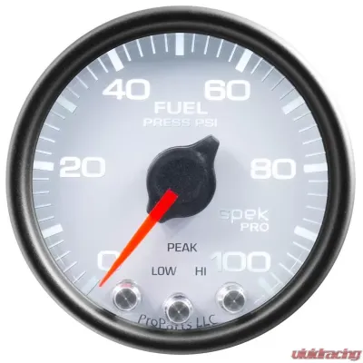 AutoMeter GAUGE; FUEL PRESS; 2 1/16in.; 100PSI; STEPPER MOTOR W/PEAK/WARN; WHT/BLK; SPEK - P31412