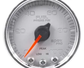 AutoMeter GAUGE; FUEL PRESS; 2 1/16in.; 100PSI; STEPPER MOTOR W/PEAK/WARN; SLVR/CHRM; SPEK
