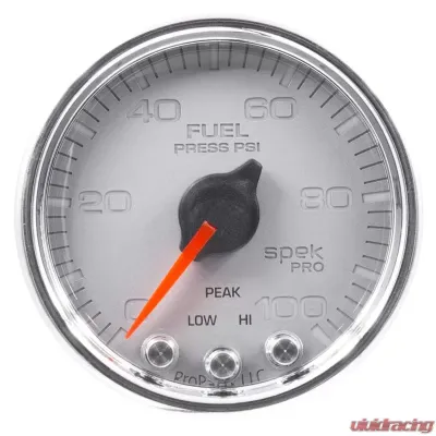 AutoMeter GAUGE; FUEL PRESS; 2 1/16in.; 100PSI; STEPPER MOTOR W/PEAK/WARN; SLVR/CHRM; SPEK - P31421