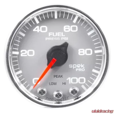 AutoMeter GAUGE; FUEL PRESS; 2 1/16in.; 100PSI; STEPPER MOTOR W/PEAK/WARN; SLVR/CHRM; SPEK - P31421