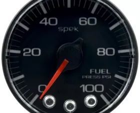 AutoMeter GAUGE; FUEL PRESS; 2 1/16in.; 100PSI; STPR MTR W/PK/WRN; BK/BK; SPEK; NO O-RING