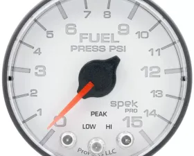 AutoMeter GAUGE; FUEL PRESS; 2 1/16in.; 15PSI; STEPPER MOTOR W/PEAK/WARN; WHT/BLK; SPEK