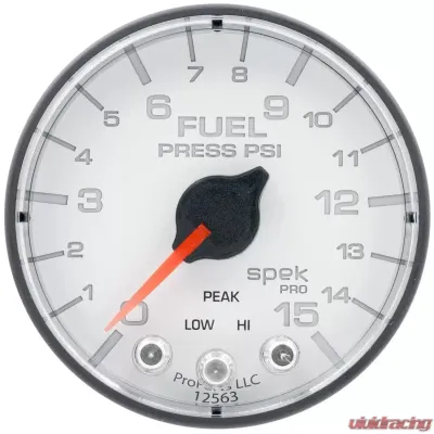 AutoMeter GAUGE; FUEL PRESS; 2 1/16in.; 15PSI; STEPPER MOTOR W/PEAK/WARN; WHT/BLK; SPEK - P315128