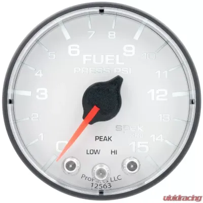 AutoMeter GAUGE; FUEL PRESS; 2 1/16in.; 15PSI; STEPPER MOTOR W/PEAK/WARN; WHT/BLK; SPEK - P315128