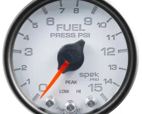 AutoMeter GAUGE; FUEL PRESS; 2 1/16in.; 15PSI; STEPPER MOTOR W/PEAK/WARN; WHT/BLK; SPEK