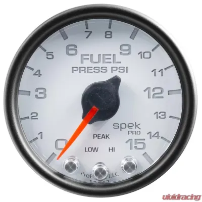 AutoMeter GAUGE; FUEL PRESS; 2 1/16in.; 15PSI; STEPPER MOTOR W/PEAK/WARN; WHT/BLK; SPEK - P31512