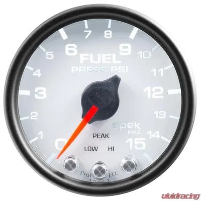 AutoMeter GAUGE; FUEL PRESS; 2 1/16in.; 15PSI; STEPPER MOTOR W/PEAK/WARN; WHT/BLK; SPEK - P31512